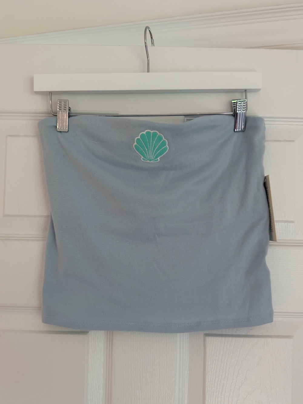 Derek Heart Blue Seashell Embroidered Tube Top Built-In Bra NWT XL